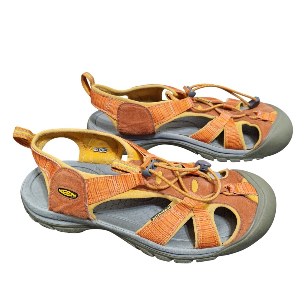 KEEN Whisper Hiking Sandals Womens 11.5 Orange Yellow Waterproof Trail Excellent